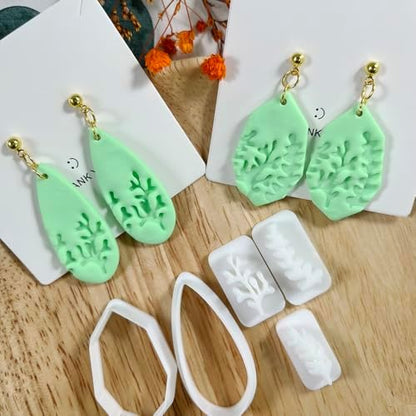 Xaekicr 5pcs Leaf Texture Polymer Clay Cutters – Clay Cutters for Earrings, Geometric Teardrop Shape Clay Tools, Clay Molds for Polymer Clay Jewelry DIY - Image 4