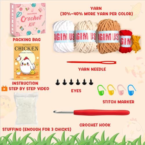 MAGIMUSE Crochet Kit for Beginners, 3 Pcs Chicken Crochet Craft Kit - Image 3