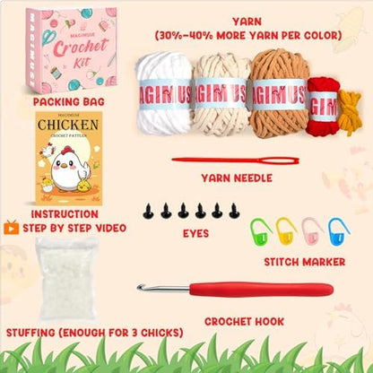 MAGIMUSE Crochet Kit for Beginners, 3 Pcs Chicken Crochet Craft Kit - Image 3