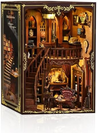 Book Nook Kit, DIY Miniature House Kit for Adults, Mini Ancient Rhyme Library Building Set, Tiny Dollhouse Book Nook Insert with Touch LED Lights, 3D Wooden Puzzle Bookshelf Decor, Craft Gift by Hallisun