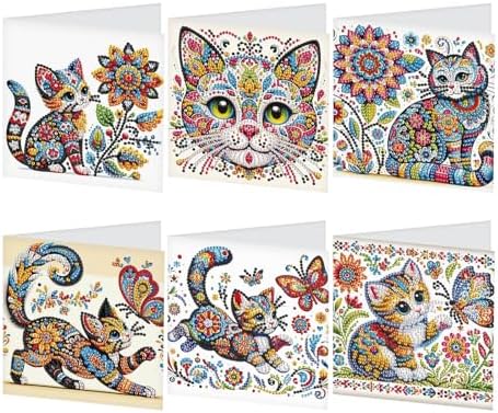 JISHSHAY 6 PCS Cat Diamond Painting Greeting Cards Cat Diamond Art Birthday Cards with Envelopes Gem Art Gem Painting Mosaic Kits for Adults for Thanksgiving Birthday Anniversary Valentine Festival by Unknown