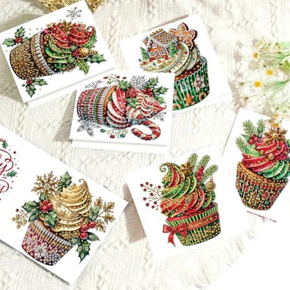 jinglinhh 6pcs Diamond Art Painting Christmas Cream Cupcakes Greeting Cards with Envelopes, DIY Card Making Kits for Adults, Diamond Art Postcards Christmas Cards Craft Gifts - Image 6