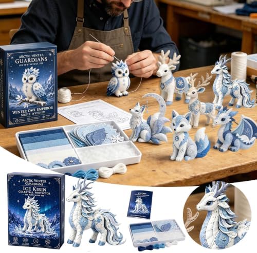ROTORS Arctic Winter Guardians DIY Patchwork Kit, Pre Cut Felt Animal Sewing Kit, 3D Stuffed Creature Craft Set, Handmade Home Decor Gift for Beginners (Blue-A) - Image 5