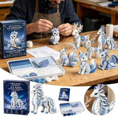 ROTORS Arctic Winter Guardians DIY Patchwork Kit, Pre Cut Felt Animal Sewing Kit, 3D Stuffed Creature Craft Set, Handmade Home Decor Gift for Beginners (Blue-A) - Image 5