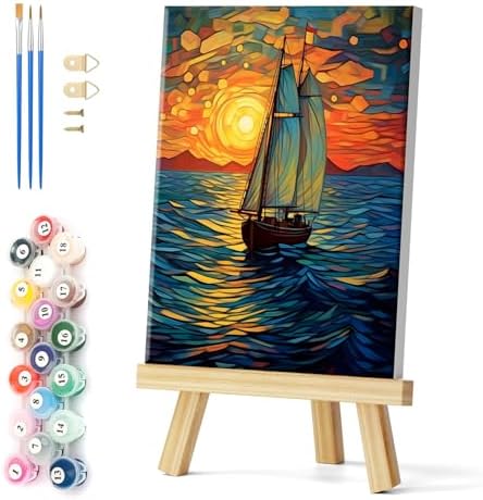 Natuyalo Framed Paint by Numbers Kit for Adults - Sailboat DIY Adult Paint by Number Kits Sunset Landscape Acrylic Canvas Painting for Adults Beginners Art Crafts with Frame, 12x16 Inch by Natuyalo