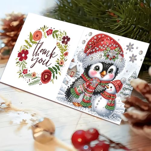 Christmas DIY Diamond Greeting Cards Set, 5D DIY Diamond Art Painting Christmas Style Greeting Card, DIY Christmas Card Making Kits for Family Friends Handmade Gift-#02-Penguin - Image 6