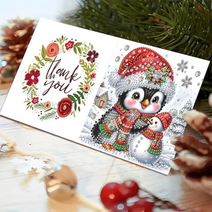 Christmas DIY Diamond Greeting Cards Set, 5D DIY Diamond Art Painting Christmas Style Greeting Card, DIY Christmas Card Making Kits for Family Friends Handmade Gift-#02-Penguin - Image 6