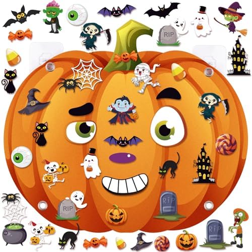 WovWeave 2.79ft DIY Felt Halloween Pumpkin Decor with 44 Pcs Ornaments by WovWeave