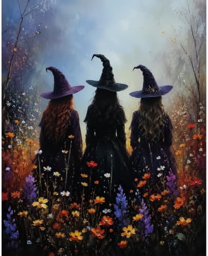 NXIKYO Witch Trio Paint by Numbers Kit for Adults Beginner, Adult Paint by Number Kits on Flower Witches Canvas, DIY Acrylic Oil Easy Painting by Numbers for Home Wall Decor 16x20 inch (Without Frame) by NXIKYO