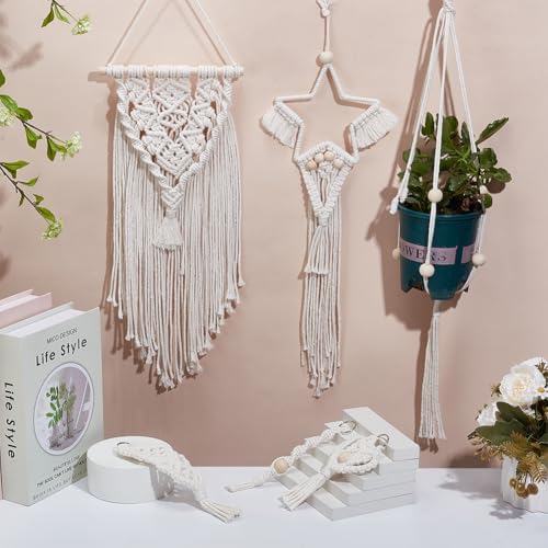 IFNUNLY 8 Set DIY Macrame Kit for Beginners Star Macrame Dream Catcher Handmade Macrame Plant Hanger Kit for Adults Wall Hanging Tapestry with Instruction Birthday Decor - Image 4
