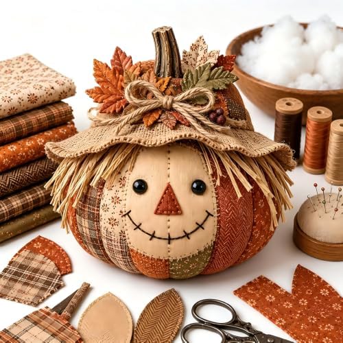Cozy Harvest Pumpkin Patchwork Kit, DIY Animal Pumpkin Sewing Kit, Fabric Quilted Craft Set for Adults Beginners, Halloween Fall Thanksgiving Decor Gift (Style-H) by Unknown