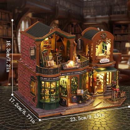 fifijoy DIY Dollhouse Miniature House Kit, Tiny House Kits Mini Doll House Model Building Sets, Wooden Miniature Kits for Adults (Magic Book City) - Image 2