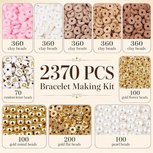 Believo Polymer Clay Beads Kit for DIY Jewelry with Elastic Cord, Colorful Flat Heishi Beads and Spacer Pieces – Ideal for Friendship Bracelet & Necklace Making (Camel Pink White 24) - Image 6