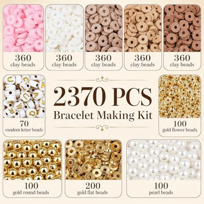 Believo Polymer Clay Beads Kit for DIY Jewelry with Elastic Cord, Colorful Flat Heishi Beads and Spacer Pieces – Ideal for Friendship Bracelet & Necklace Making (Camel Pink White 24) - Image 6