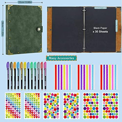 ZEEYUAN DIY Scrapbook Leather Scrap Book Photo Album 60 Pages, Mothers Day Gifts for Mom Scrapbook Photo Album Vintage Travelling Journal Scrap Book - Image 3