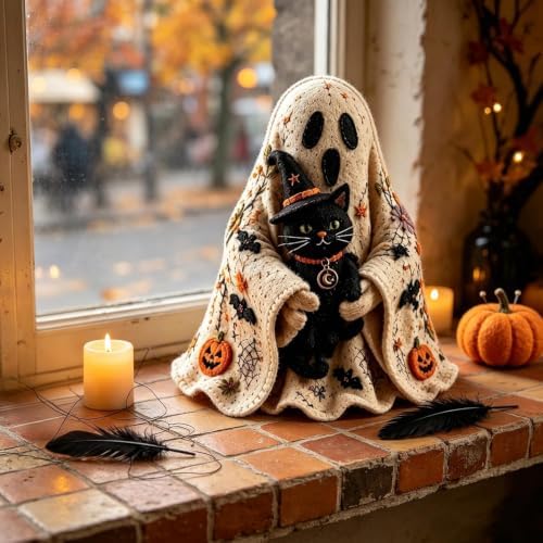 Ghost Halloween DIY Felt Patchwork Kit, 3 Styles Pre-Cut Fabric Ghost Sewing Craft Set, Handmade Fall Decor (Lantern) - Image 4