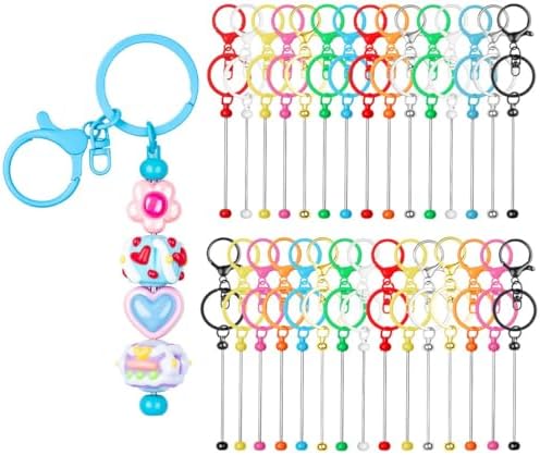 RQAYE 30pcs Beadable Keychains Keychain Bulk kit Cute Blank Bead Keychain Strip DIY Men's and Women's Making Supplies Crafts, Jewelry, Bag Accessories, Customized Project Gifts (Multicolor) by Unknown