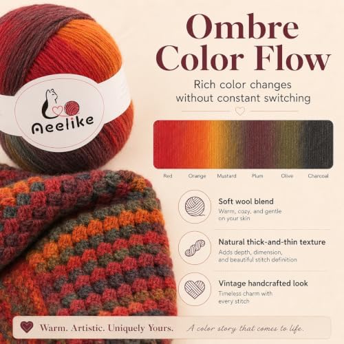 Aeelike Crochet Blanket Kit for Adults Advanced,Ombre Red Vintage Craft Kit - Image 4