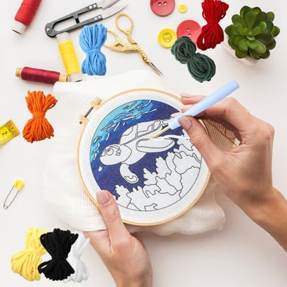 SmoothNovelty Turtles DIY Punch Needle Kits for Beginners with Hoop Embroidery Fabric Instructions Thread Punch Needle Craft Set Easy for Starter Adults and Children Gift Decoration, 20x20cm-4 - Image 5