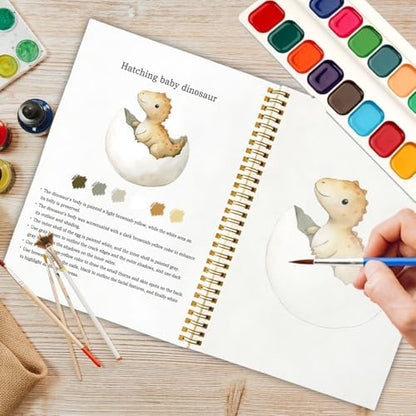 12 Dinosaur Patterns Watercolor Set, Painting Book for Beginners, Fun Family Art Activity Kit, Creative DIY Gift for Adults, Dino Lover Stress Relief Workbook - Image 5