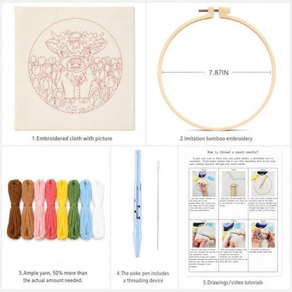 ZMHKJZDQ Punch Needle Kits for Beginners,DIY Punch Needle Embroidery with Fabric, Hoops, Yarns and Sewing Needles for Adults Children Festival Gift and Home Decor, 20x20cm (Tulip Highland Cow) - Image 3