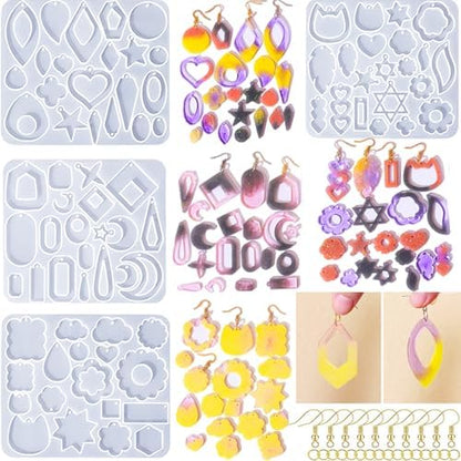 104Pcs Geometric Resin Earring Molds Kit, Flower Shaped Earrings Silicone Mold for Epoxy Resin Dangle Drop Jewelry Molds Making Kit with 100 Earring Hook for Earrings Necklace Pendants (Irregular) by Unknown