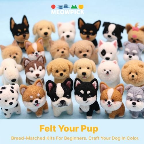 MeowPick Needle Felting Kit, Wool Felting Kit for Beginners Adults, 3 Inch Cute Dog Needle Felting Tools Set, Complete Felting Supplies, DIY Craft for Keychain Car Ornament Gift (SolidBrown) - Image 2