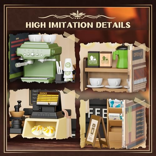 Coffee Shop Mini Model Kits with LED, Make It Miniature Cafe Store, DIY Miniature House Kit for Adults Teens and Beginners to Build, Mini Dollhouse Kits, Gift for Friends and Hobbies - Image 4
