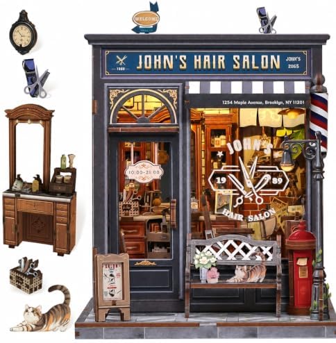 Book Nook Kit, DIY Miniature Dollhouse Kit, Barbershop Booknook Building Kit, 3D Wooden Puzzle for Adults, Tiny House, Decorative Bookshelf Home Decor, Crafts Gifts for Adults (John's Hair Salon) by EndlessLimit