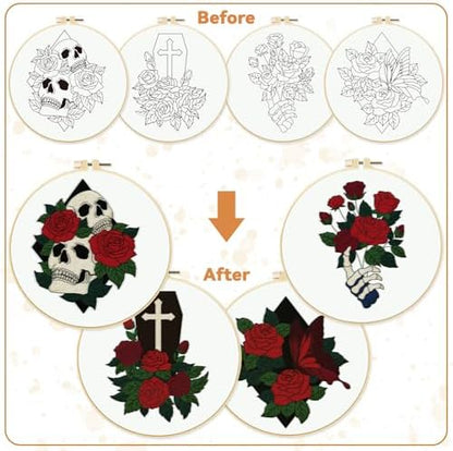 BEUNITONE 4 Set Halloween Skull Embroidery Kit for Beginners Include Hoops - Image 4