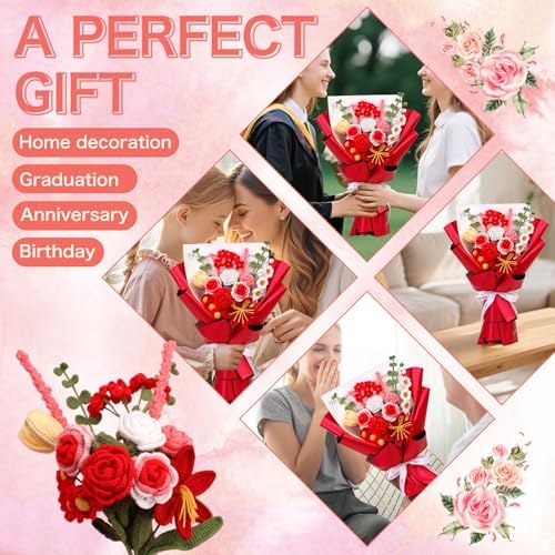 Iuuidu Crochet Kit for Beginners, Flower Bouquet Crochet Kit Rose Red - Image 5