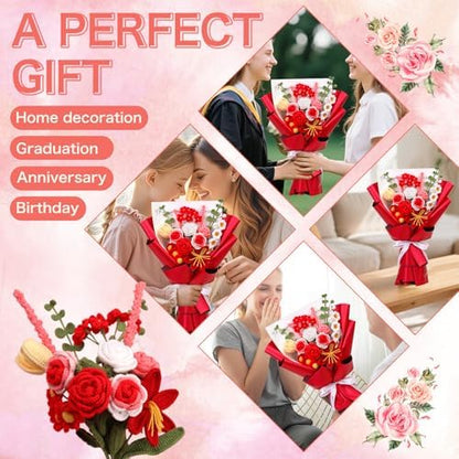 Iuuidu Crochet Kit for Beginners, Flower Bouquet Crochet Kit Rose Red - Image 5
