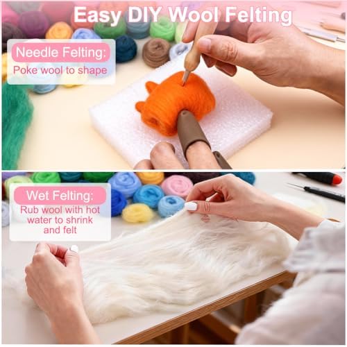 Ainiv 18 Pcs Needle Felting Wool, 9 Colors x 2 Packs Wool Roving, Pink - Image 3