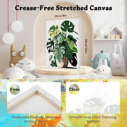 4 Pack Plant Paint by Numbers for Adults with Framed Canvas - Wooden Easel - Image 2