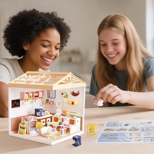 Cat Cafe DIY Miniature House Kit for Adults, 3D Dollhouse with LED Light & Dustproof Door, Stackable Connectable Display Case, Creative Gift for Coffee & Cat Lovers Teens Women - Image 6