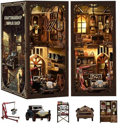 Book Nook Kits, Adult DIY Miniature Bookshelf Insert,with LED Lights, Creative Craft Book Nook Kits for Adults (Auto Repair Shop) - Image 5