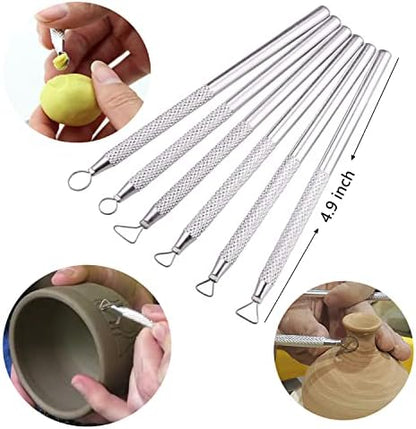 Artzuvs 14Pcs Ceramic Pottery Clay Ribbon Sculpting Tools Kit Wire Texture and Needle Detail Tool with Plastic Box for Carving, Modeling,Sculpture,Trimming - Image 4