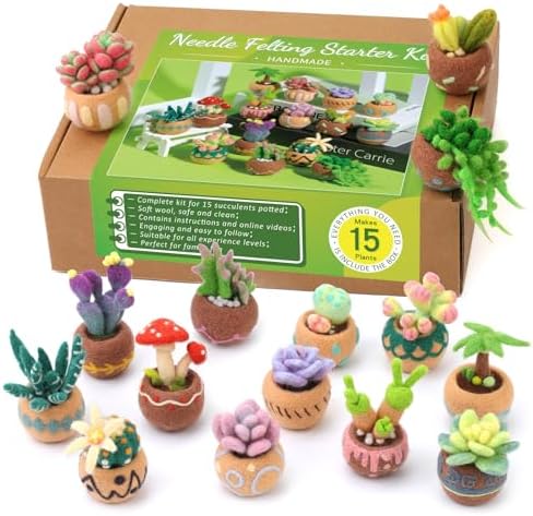 Yizzvb Needle Felting Kit, 15 Pcs Succulent Wool Needle Felt Beginner Kits by yizzvb