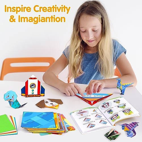 Mocoosy 224 Sheets Origami Paper Kit for Kids Ages 5-8 8-12, Folding Paper Set with Origami Book for Beginners, Art Craft Supplies for Boys Girls 9-12, Travel Game Car Road Trip Activities Toy Gifts - Image 6