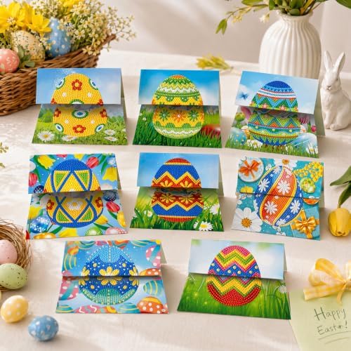 8PCS Easter Egg DIY Greeting Card Kits with Envelopes Diamond Art Greeting Cards Diamond Art Cards Kits for Adults DIY Crafts Family Friend Gifts - Image 3