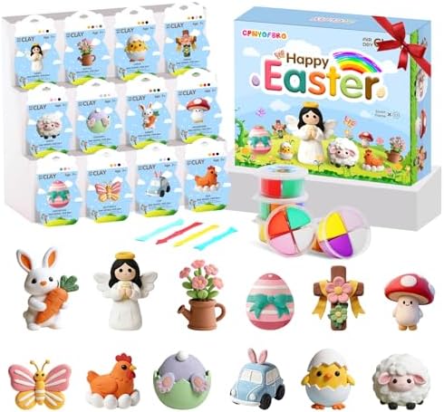 Easter Air Dry Clay for Kids,12 Boxes Modeling Magic Clay Kit with Sculpting Tools Tutorials, Safe & Non-Sticky DIY Craft Kit for Easter Basket Stuffers Gifts by Unknown