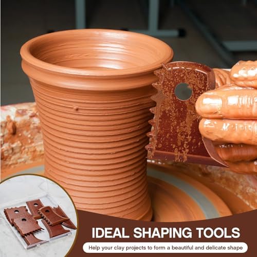 Amylove 7 Pcs Pottery Tools Pottery Foot Shaper Trimming Tools Profile Rib Bundle Foot Shaper for Ceramics for Carving Clay Molds Clay Texture Ribs Ceramics, Beech Wood (Stylish Style,Reddish Brown) - Image 5