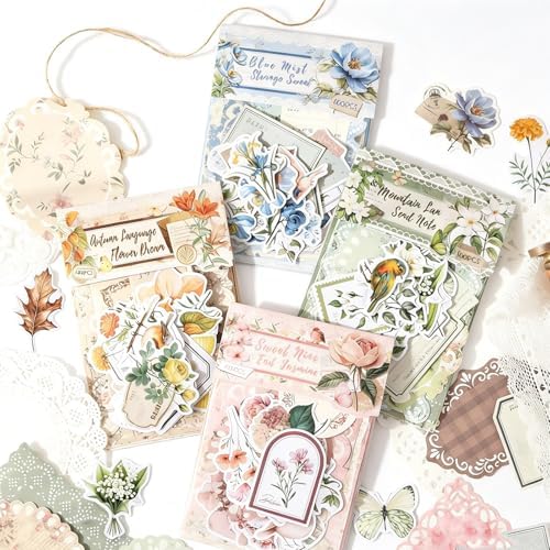 400Pcs Vintage Floral Scrapbook Paper & Junk Journal Stickers, Scrapbook Supplies Kit, 4 Pack Journaling Supplies for Bullet Journaling, Retro Crafts, Planner, Mixed Media, Collage Card Album by Vrouwengeld