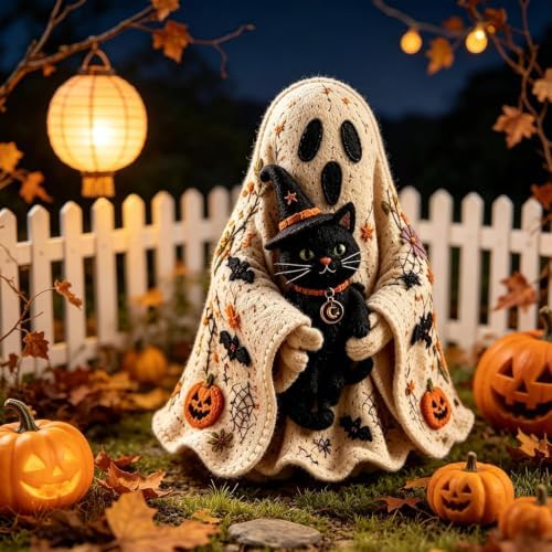 Ghost Halloween DIY Felt Patchwork Kit, 3 Styles Pre-Cut Fabric Ghost Sewing Craft Set, Handmade Fall Decor (Pumpkin) - Image 6