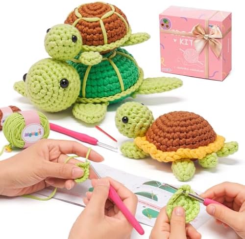 Mewaii Crochet Kit for Beginners, 3 Pack Sea Turtles Craft Set by Mewaii