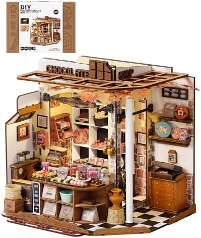 ROBOTIME DIY Miniature House Kit, Tiny House Building Kits，Mini Wooden Furniture Kit for Adults, Dollhouse for Birthday Christmas Craft Hobbies Gift（Henry's Chocolate） by ROBOTIMEBuildingThingstoLife