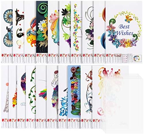 Rancco 20 Pcs Quilling Paper Stencils + 10 Pcs PVC Sheets, A4 Quilling Art Template Paper Filigree Pattern Origami Template, Wall Art Filigree by Rancco