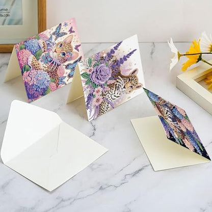 LazyFold 6 Pcs Diamond Art Painting Greeting Cards Kits, DIY Flowers and Animals Handmade Festival Greeting Cards with Envelopes Diamond Art Crafts Birthday Cards Creative Gift - Image 7
