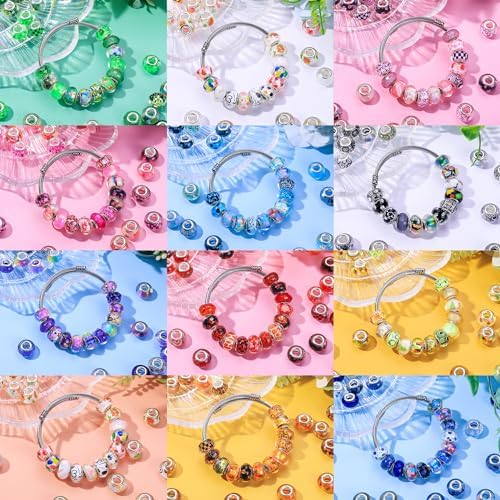 Aipridy 200 Pcs Large Hole European Beads, Craft Supplies Kit，Assorted Mixed Color Lampwork Spacer Beads for DIY Bracelet Jewelry Making (200, Rainbow Packed by Color Scheme) - Image 2