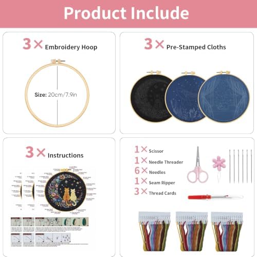 LYMIGER 3 Packs Embroidery Kit for Adults, Embroidery for Beginners (Night) - Image 6